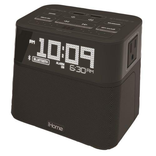 iHome HBH88B Alarm Clock with 2 Outlets and 2 USB Charging Ports, Black